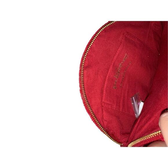 Anthropologie Womens Red Pink Monogram T Embellished Chain Strap Round Pouch - Picture 5 of 9